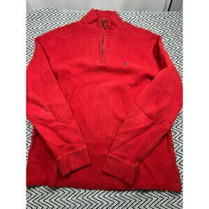 Polo Ralph Lauren Red Quarter Zip Cotton Sweater Men's Medium Classic Pullover